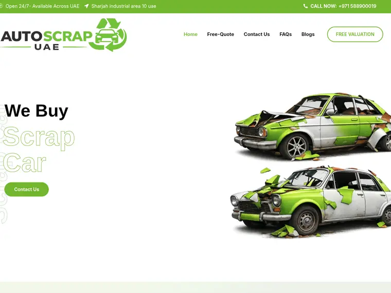 Screenshot of Auto Scrap UAE website - Vehicle Recycling & Scrap Car Services