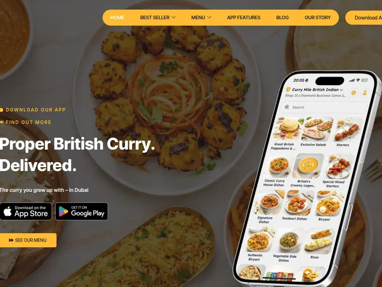 Screenshot of Curry Mile website - Restaurant & Food Delivery Website