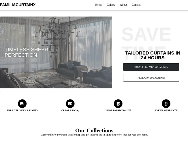 Screenshot of Familia Curtain X website - Interior & Curtain Solutions Website