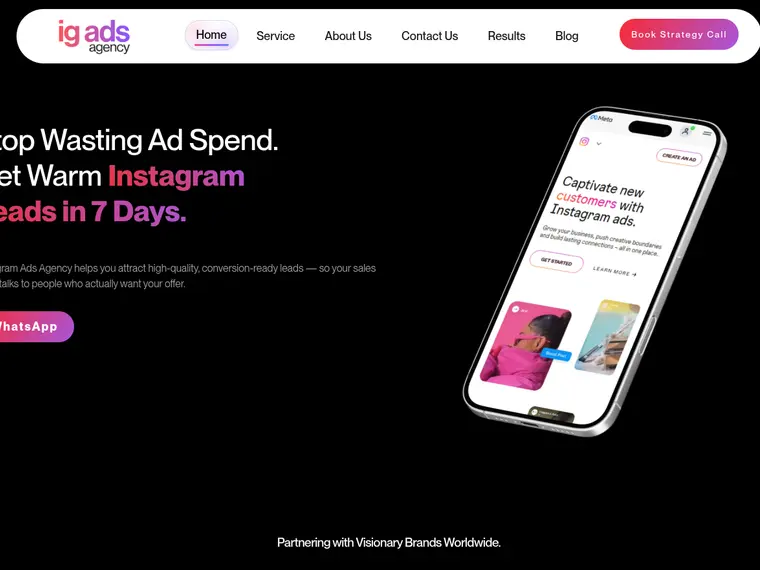 Screenshot of Instagram Ads Agency website - Social Media Marketing Agency Website
