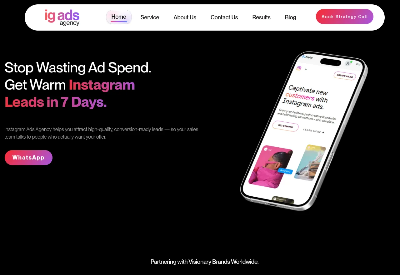 Screenshot of Instagram Ads Agency website