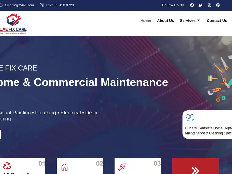 Screenshot of UAE Fix Care website - Home Maintenance & Repair Services Website